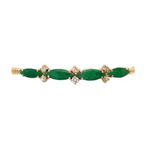 Vintage 20K Gold Bracelet with Jade and Diamond