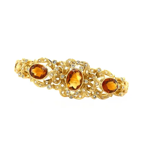 Vintage 14K Gold Bracelet with Citrine and Diamond