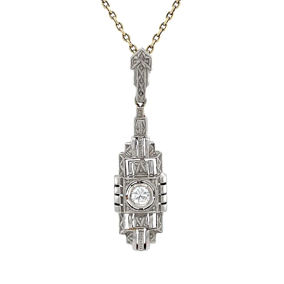 Vintage 14K Two Tone Gold Pendant with Diamond