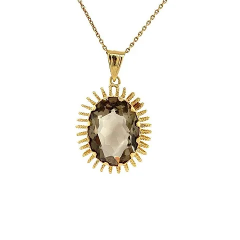 Vintage 18K Gold Pendant with Smoky Quartz