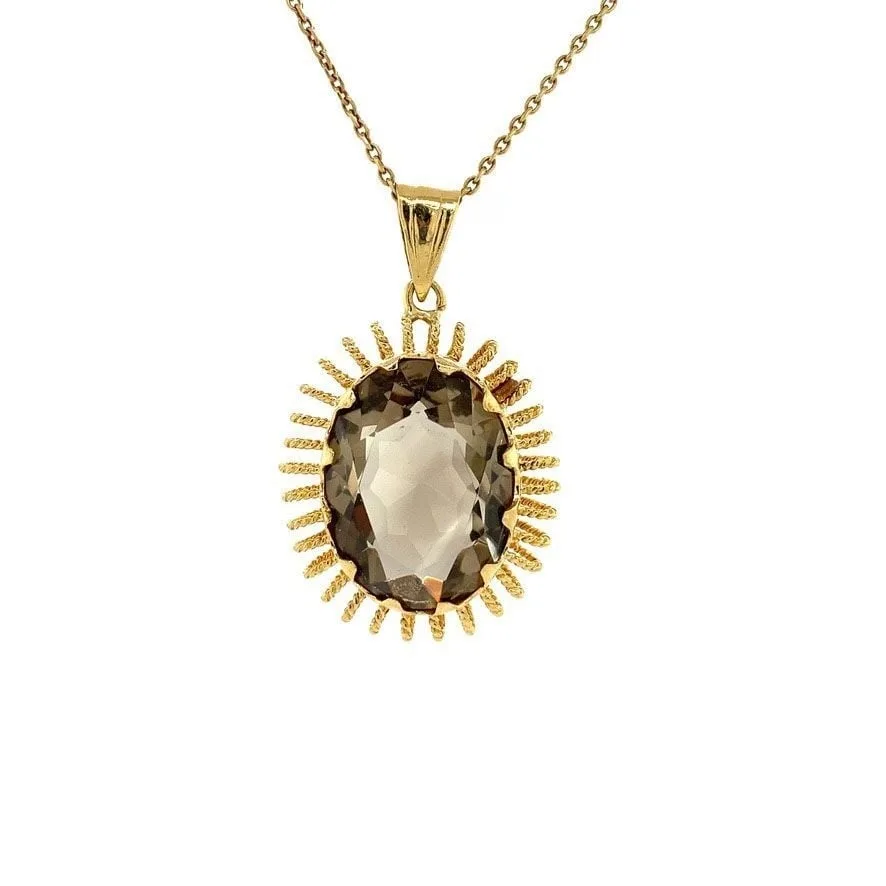 Vintage 18K Gold Pendant with Smoky Quartz