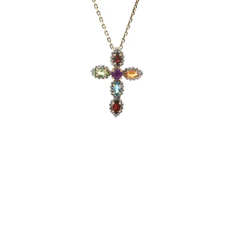 Vintage 9K Gold Pendant with Amethyst, Garnet, Peridot, Citrine, Topaz and Diamond