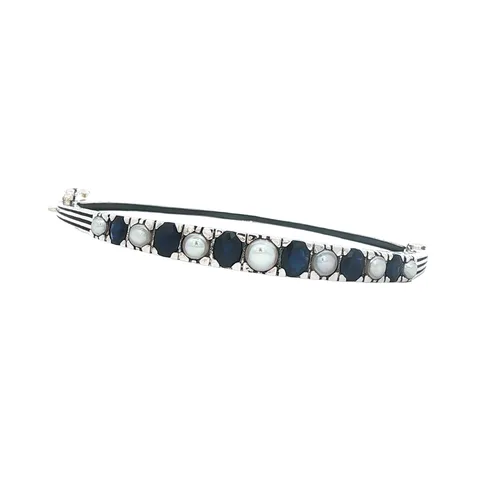 Vintage Sterling Silver Bangle with Sapphire and Pearl