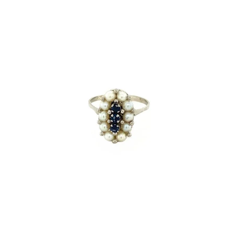 Vintage 14K White Gold Ring with Sapphire and Pearl
