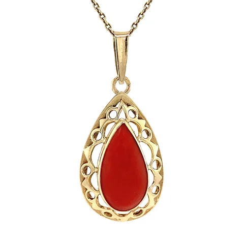 Vintage 14K Gold Pendant with Red Coral
