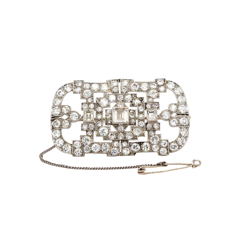 Vintage Platinum 14K Gold Brooch with Diamond
