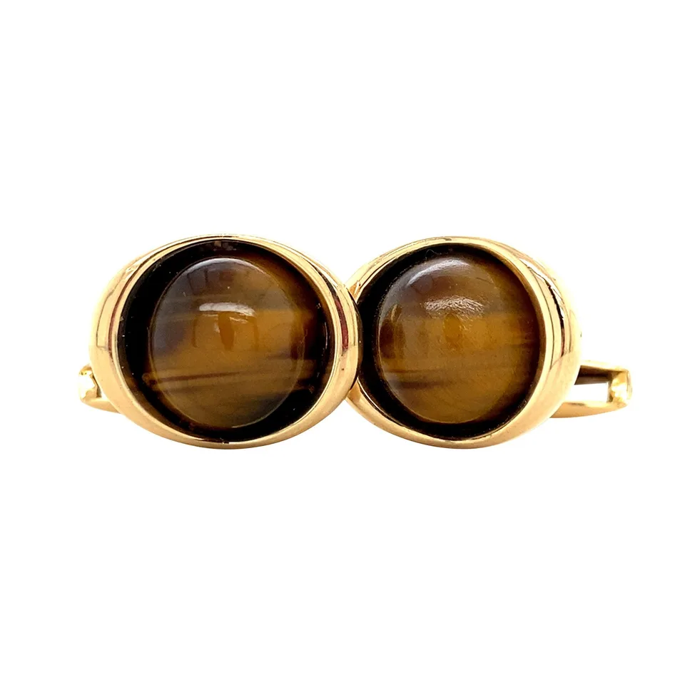 Vintage 18K Gold Cufflinks with Tiger's Eye