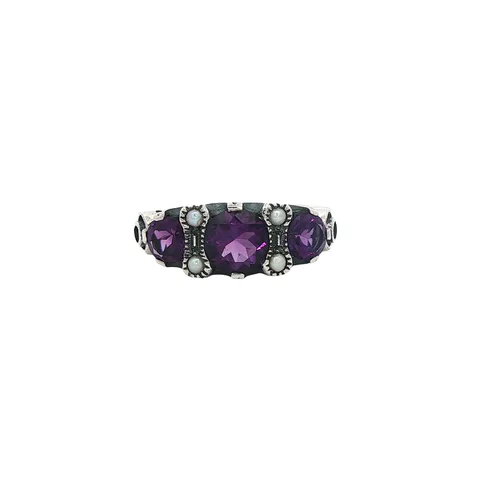 Vintage Sterling Silver Ring with Amethyst and Pearl