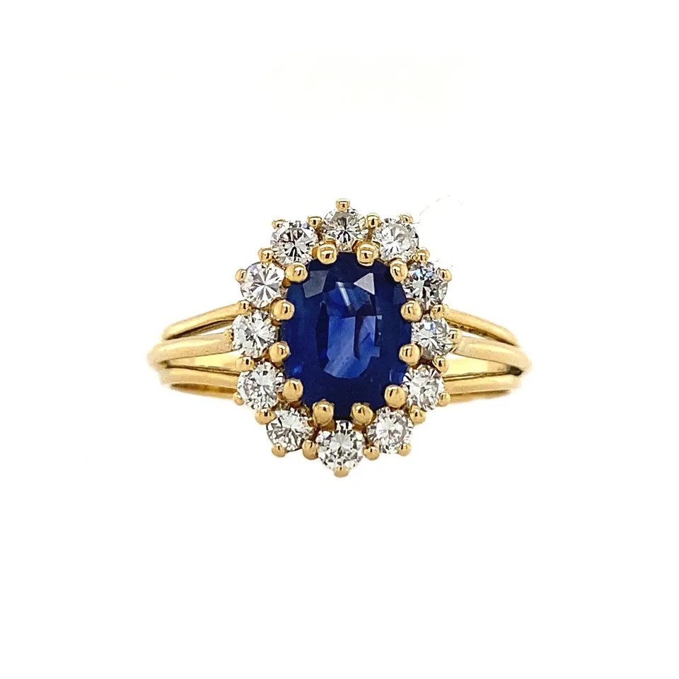 Vintage 14K Gold Cluster Ring with Diamond and Sapphire