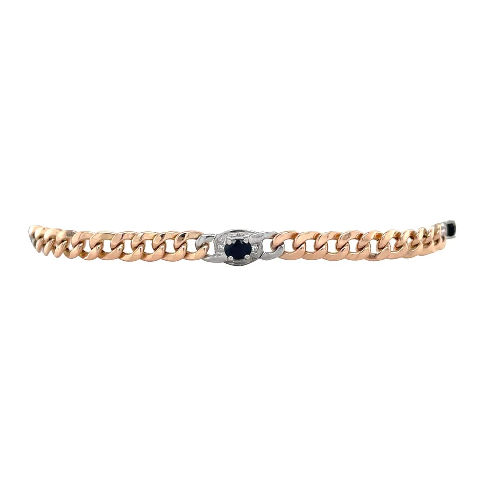 Vintage 14K Two Tone Gold Bracelet with Sapphire and Diamond