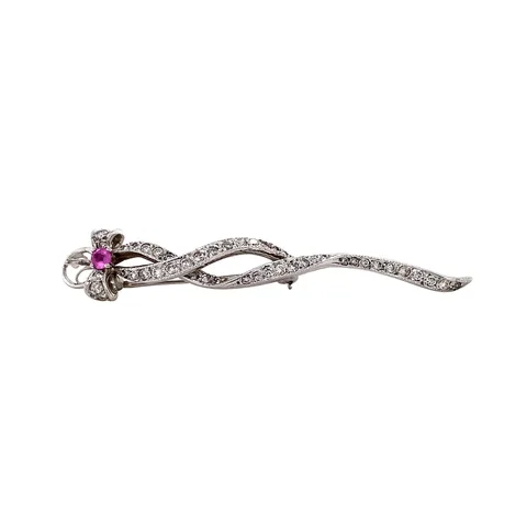 Vintage 12K Gold Brooch with Pink Sapphire and Diamond