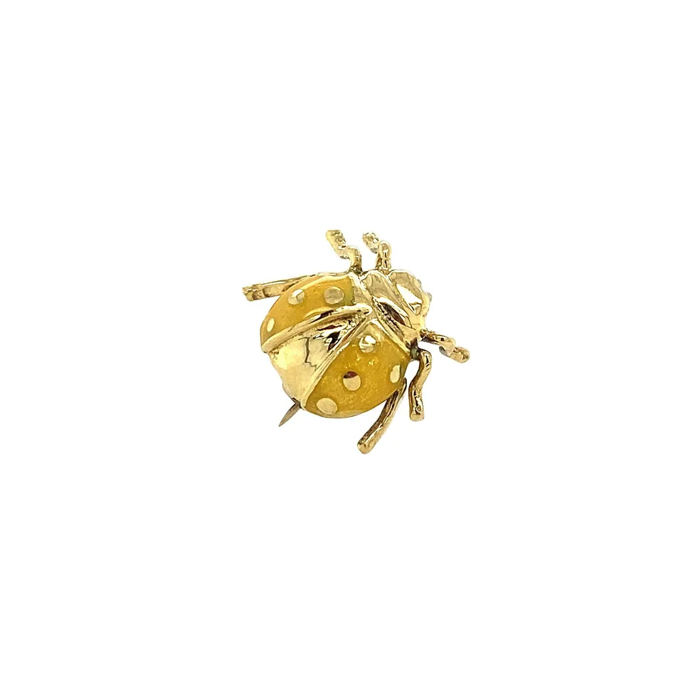 Vintage 18K Gold Brooch Lieveheersbeestje with Enamel