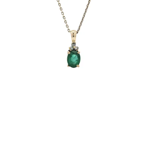 Vintage 14K Gold Pendant with Emerald and Diamond
