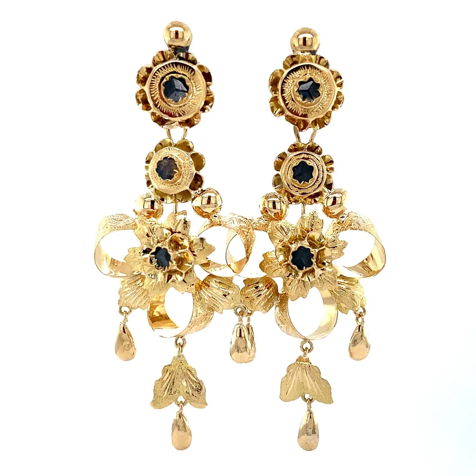 Vintage 14K Gold Drop Earrings with Cubic Zirconia