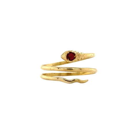 Vintage 18K Gold Snake Ring with a Red Colored Stone