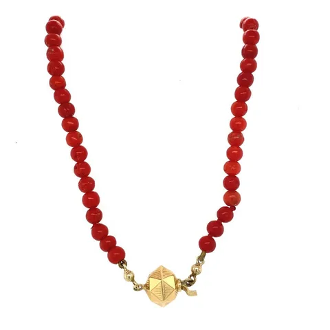 Vintage Red Coral Necklace with 14K Gold Ball Clasp