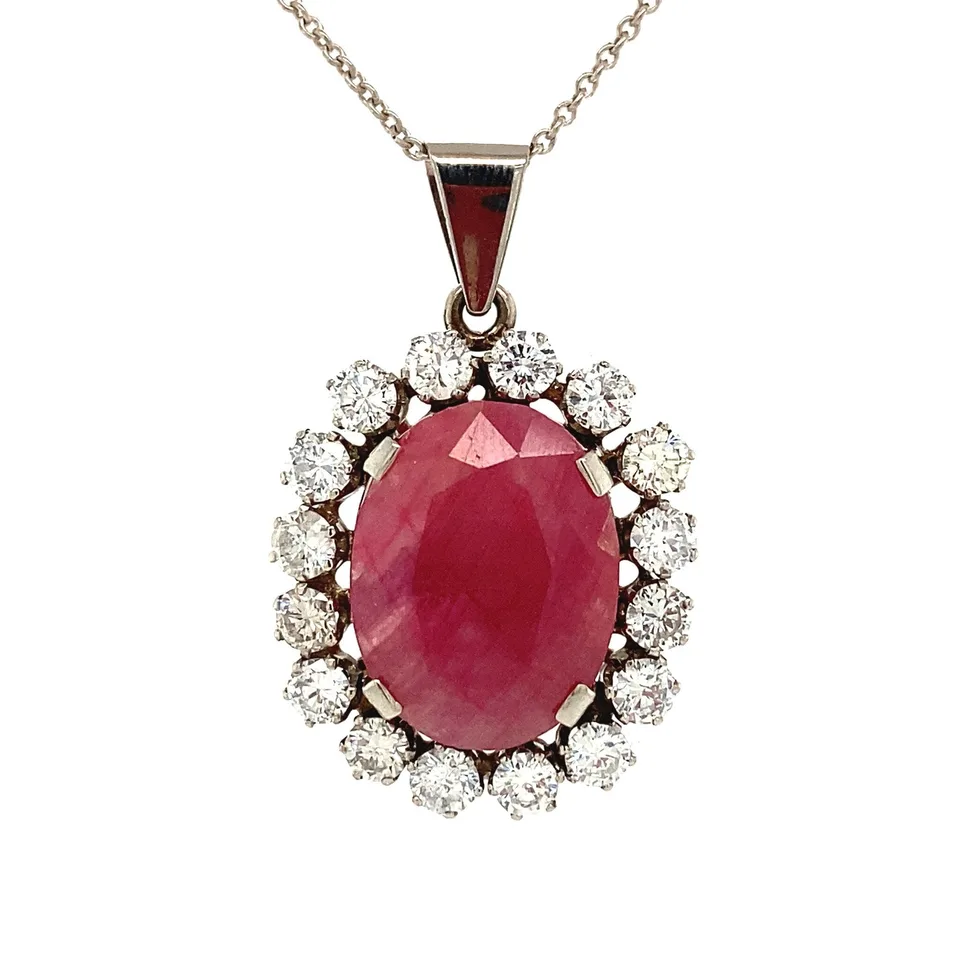Vintage 14K White Gold Pendant with Ruby and Diamond