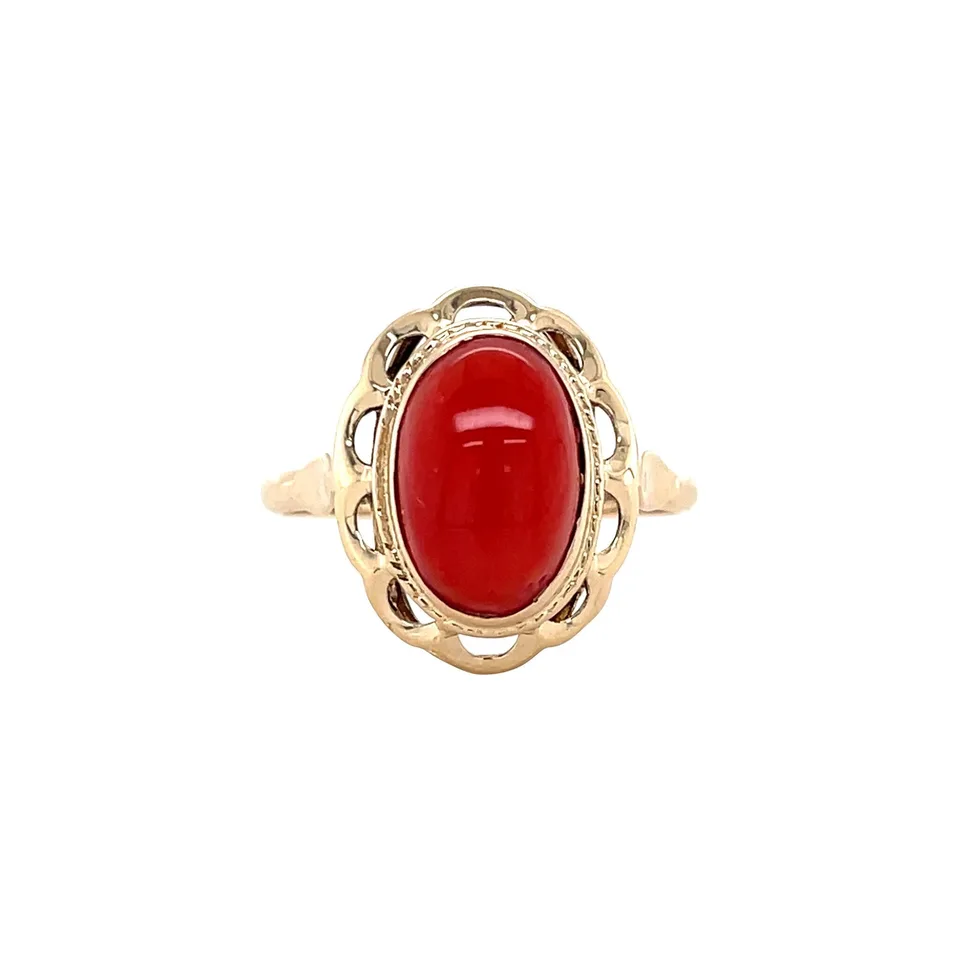 Vintage 14K Gold Ring with Red Coral
