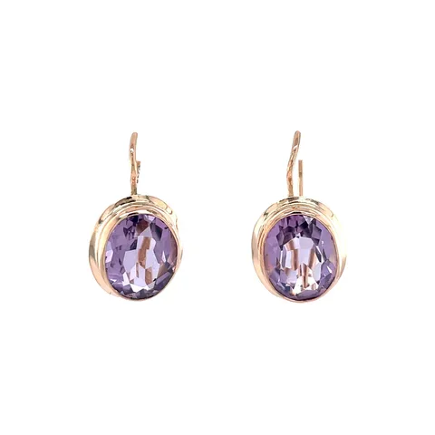 Vintage 14K Rose Gold Drop Earrings with Amethyst