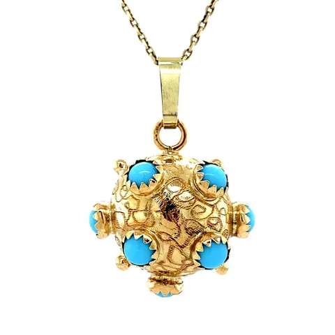 Vintage 14K Gold Sputnik Pendant with Colored Stone