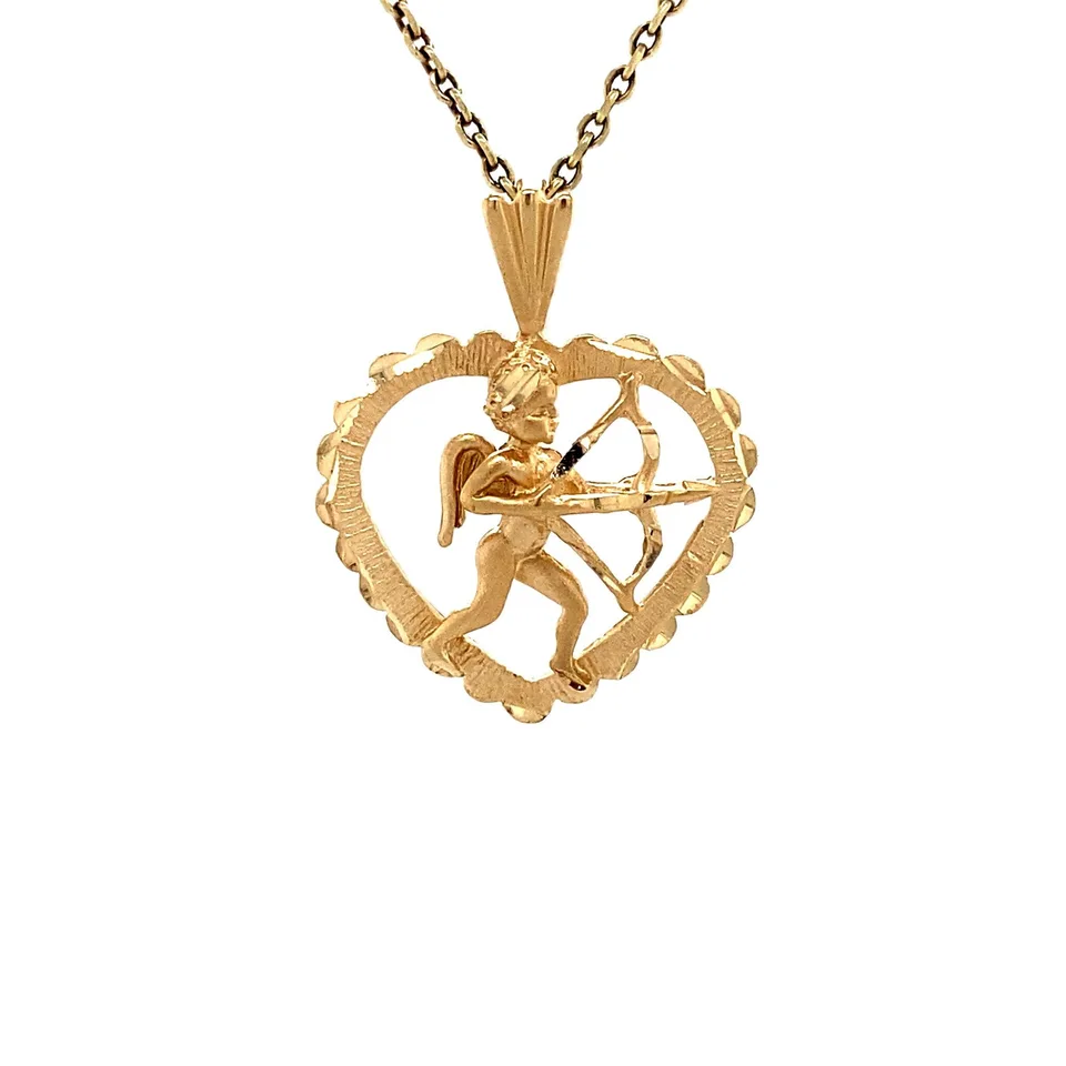 Vintage 14K Gold Heart Pendant with Cupido