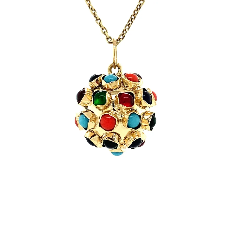 Vintage 14K Gold Cocktail Pendant with Glasstenen