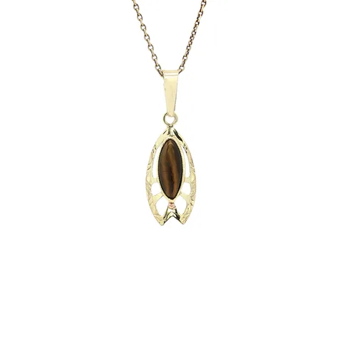 Vintage 14K Gold Pendant with Tiger's Eye