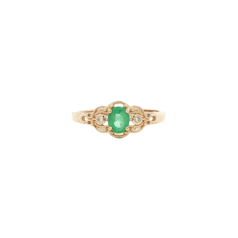 Vintage 14K Gold Ring with Emerald and Diamond