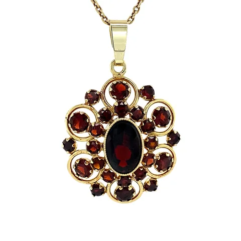 Vintage 14K Gold Cluster Pendant with Garnet