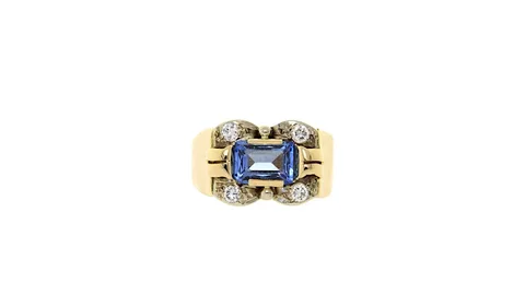 Vintage 13K Gold Ring with Synthetic Sapphire and Diamond