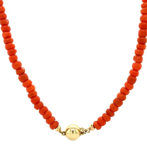 Vintage Red Coral Necklace with 14K Gold Ball Clasp