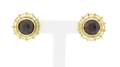 Vintage 13K Gold Stud Earrings with Garnet