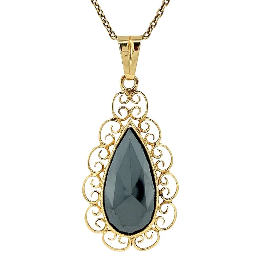 Vintage 14K Gold Pendant with Hematite
