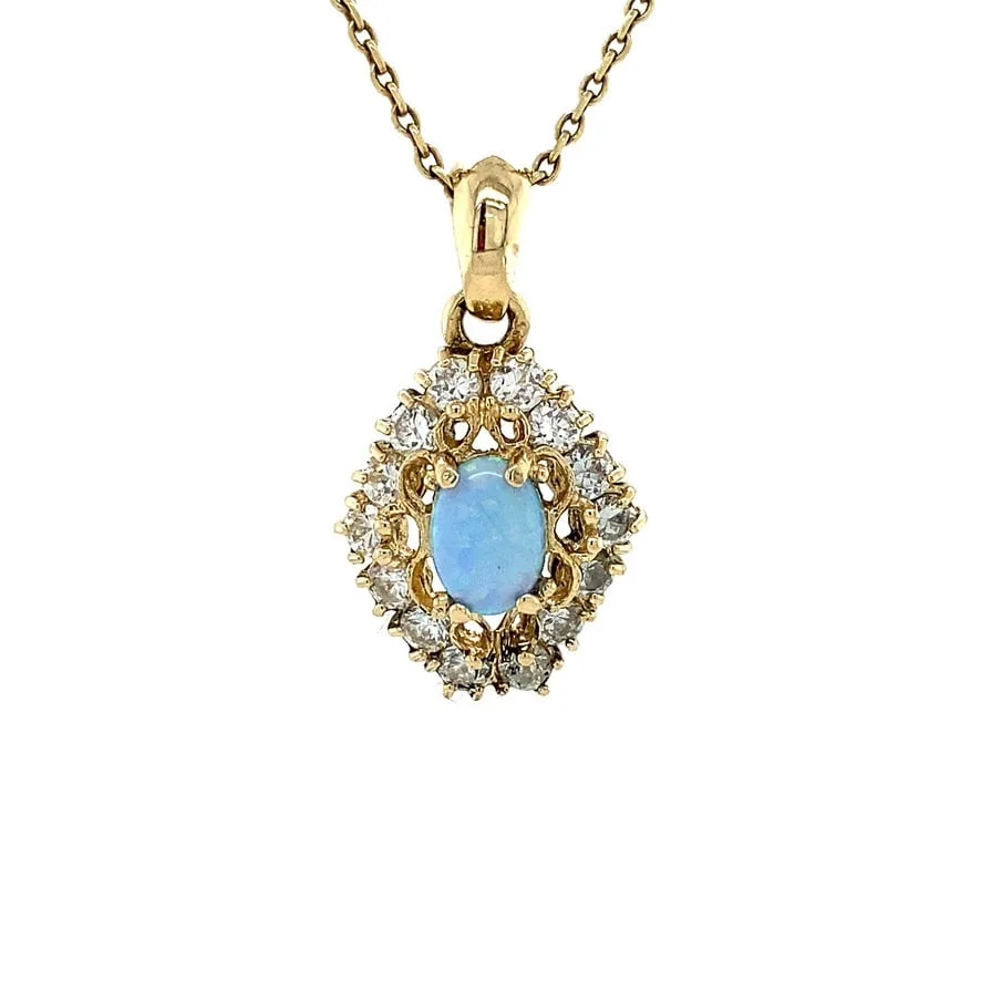 Vintage 14K Gold Pendant with Opal and Cubic Zirconia