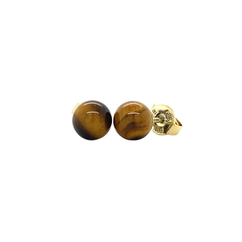 Vintage 14K Gold Stud Earrings with Tiger's Eye