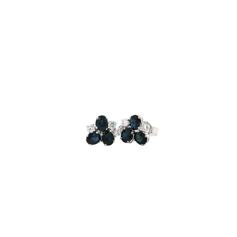 Vintage 18K White Gold Stud Earrings with Sapphire and Diamond