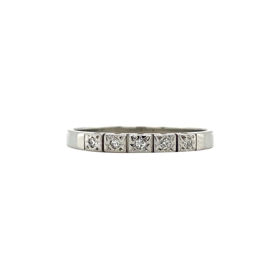 Vintage 14K White Gold Half Eternity Ring with Diamond