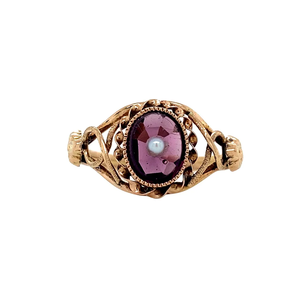Vintage 14K Gold Ring with Colored Stone and Pearl