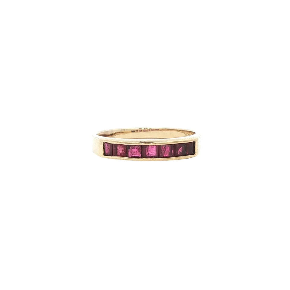 Vintage 14K Gold Half Eternity Ring with Ruby