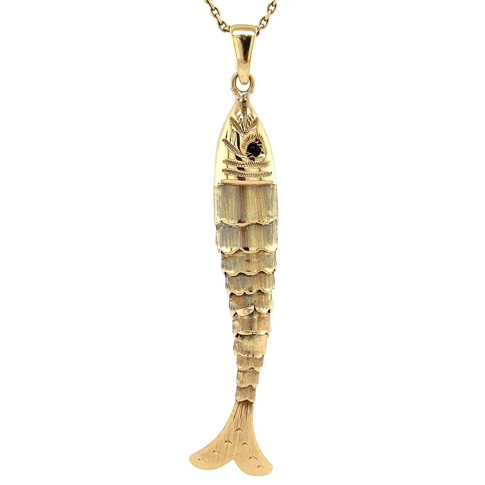 Vintage 14K Gold Pendant Fish with Glass