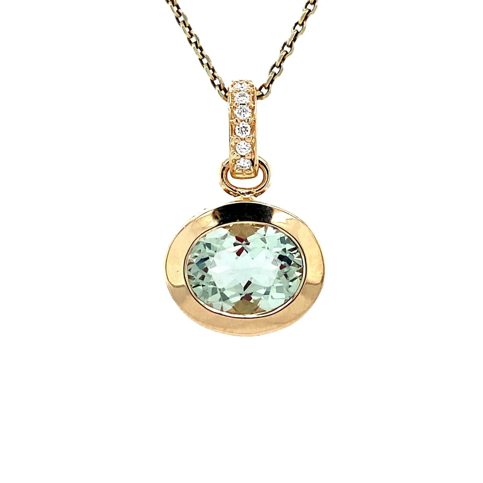 Vintage 14K Gold Pendant with Prasiolite and Diamond