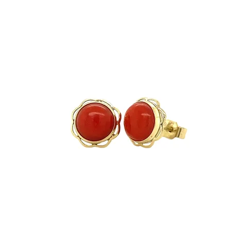 Vintage 14K Gold Stud Earrings with Red Coral