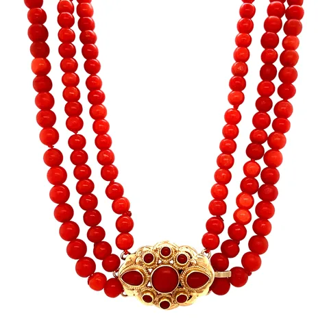 Vintage Red Coral Necklace with 14K Gold Clasp