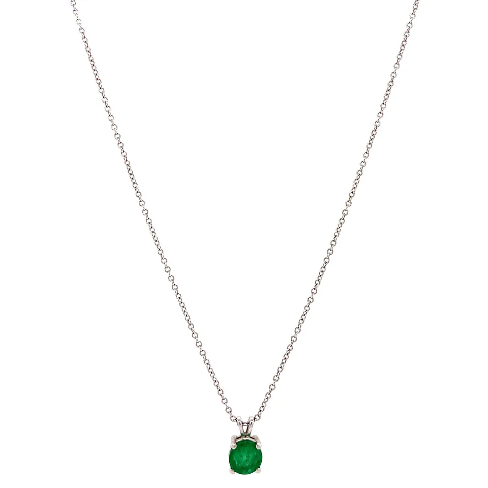 Vintage 18K White Gold Necklace with Pendant with Emerald 42.5 cm