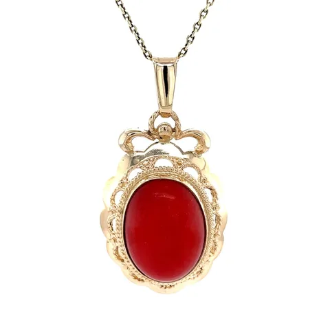 Vintage 14K Gold Pendant with Red Coral