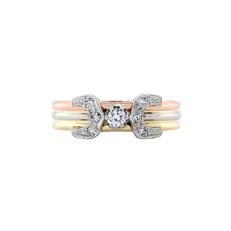 Vintage 14K Tricolor Gold Ring with Diamond