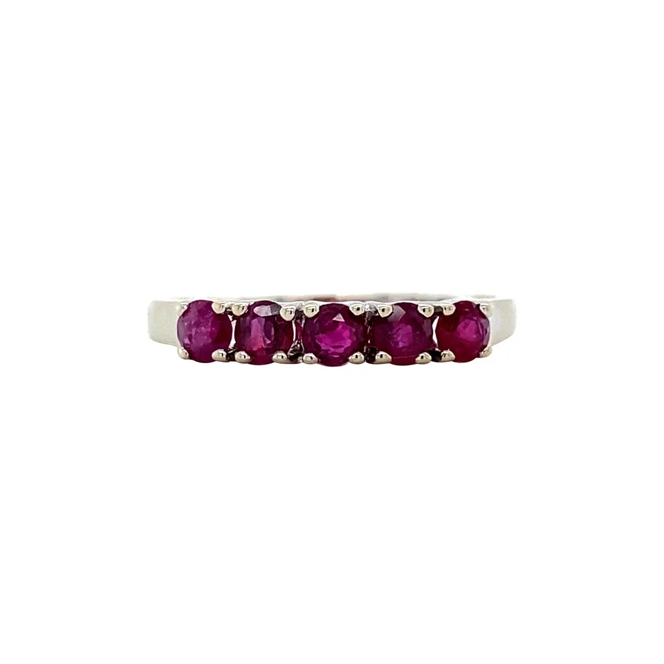 Vintage 14K White Gold Half Eternity Ring with Ruby