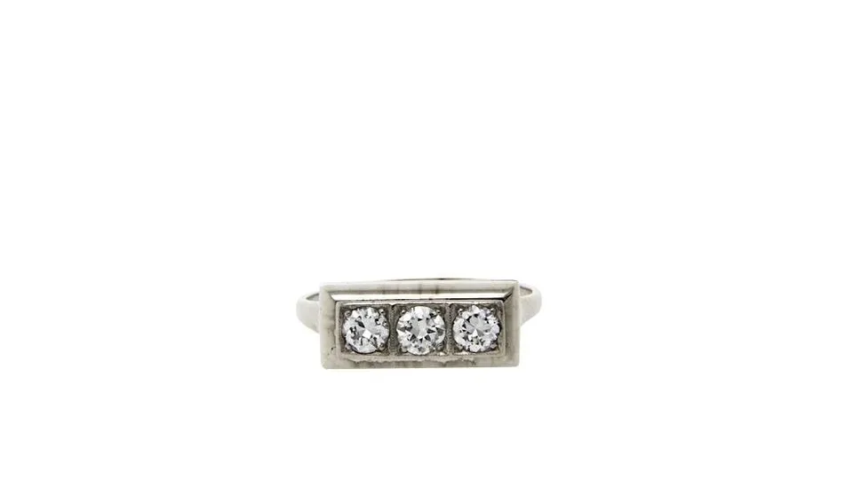 Vintage 14K White Gold Fancy Ring with Diamond