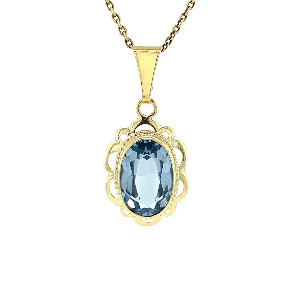 Vintage 14K Gold Pendant with Blue Spinel
