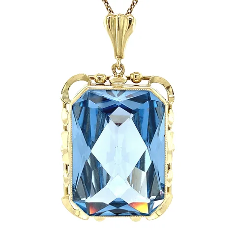 Vintage 14K Gold Pendant with Blue Spinel